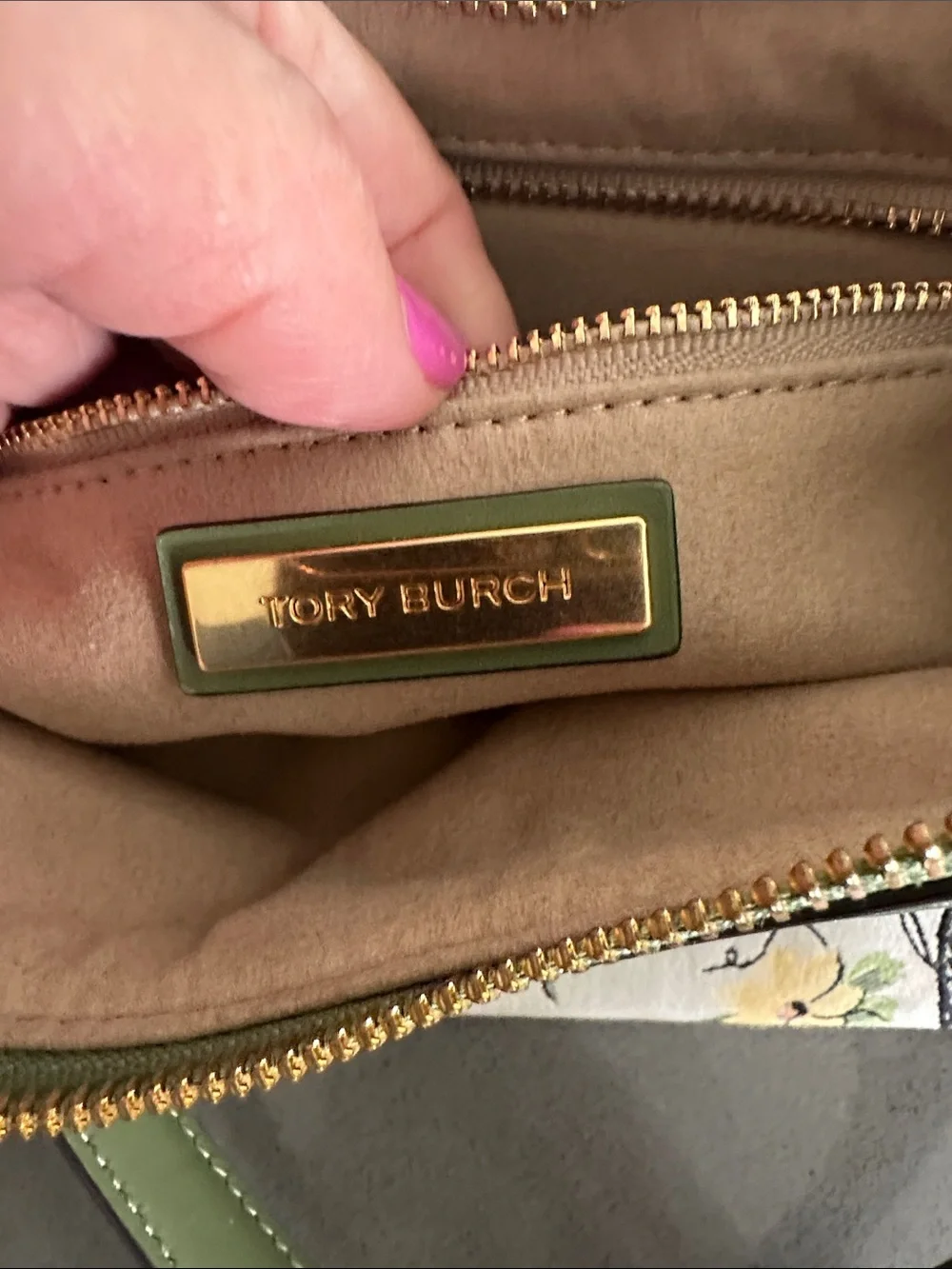 Tory Burch Olive Green Floral Bird Shoulder Bag